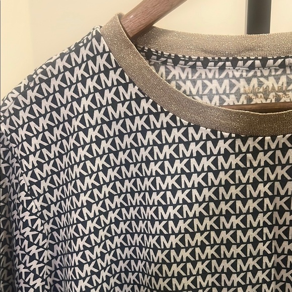 Michael Kors Black and White Women's Top with Gold Collar, Plus 2X - Picture 2 of 7